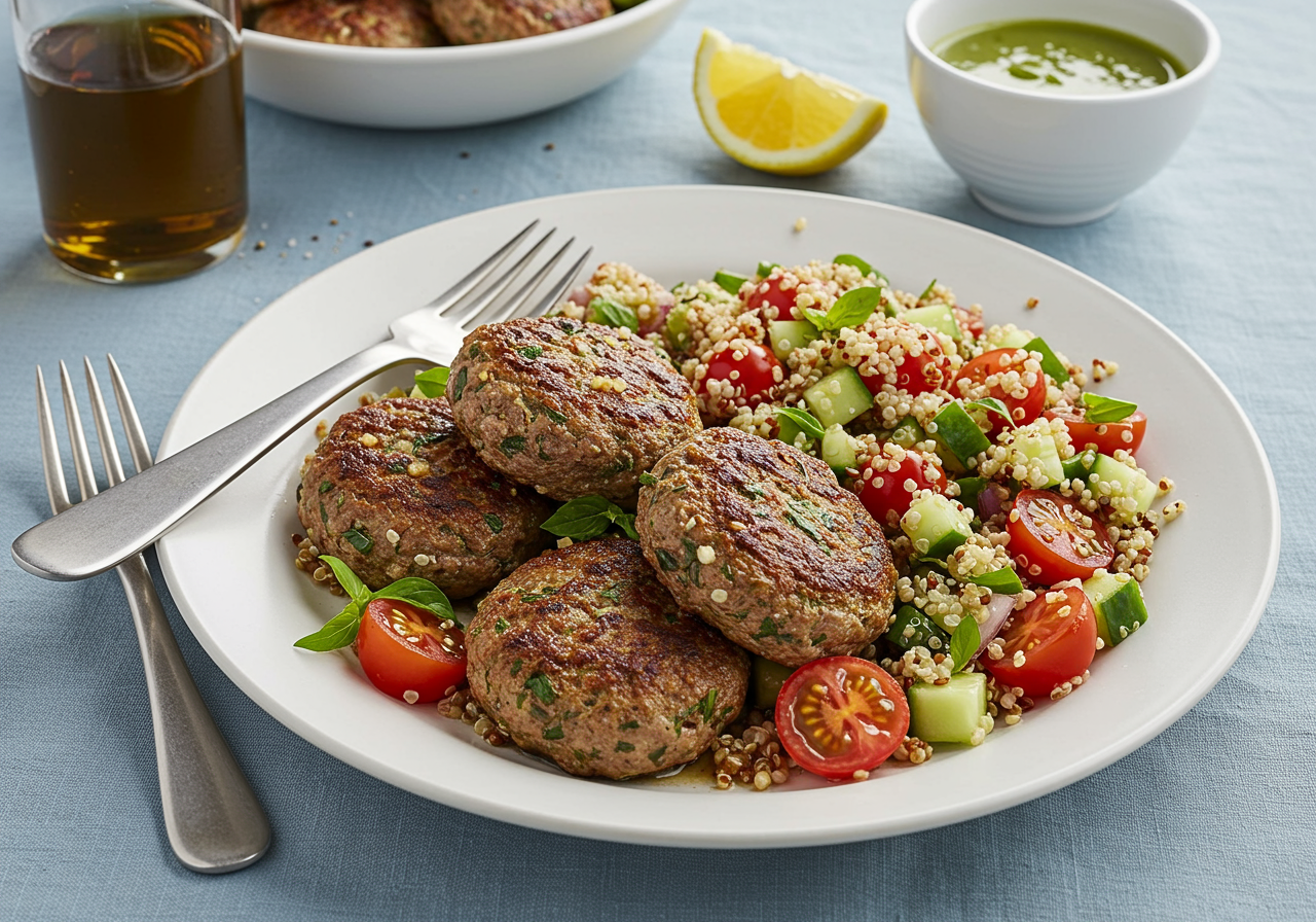Herbed Lamb Koftas with Mediterranean Quinoa Salad