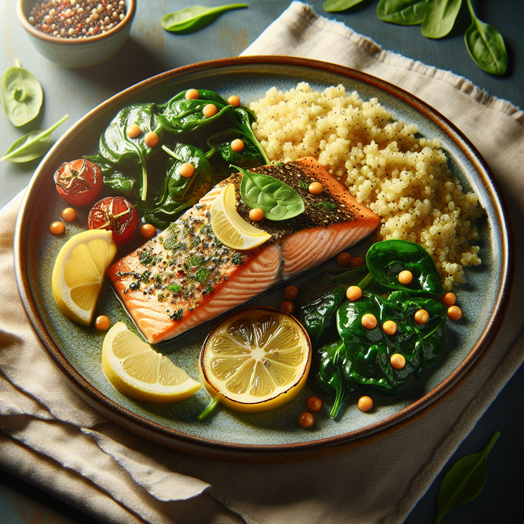 Lemon Herb Baked Salmon with Quinoa and Spinach