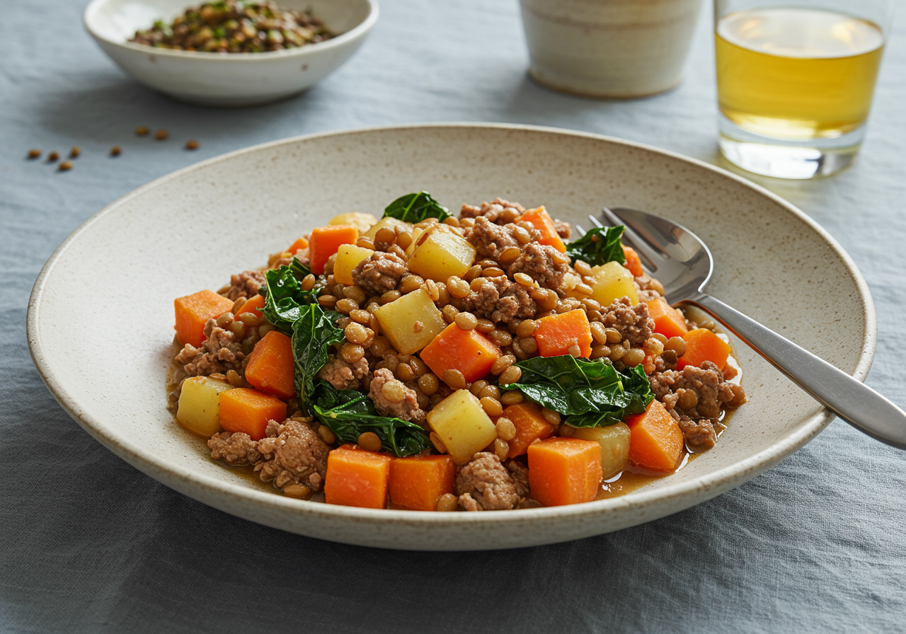 Spiced Lamb and Puy Lentil Stew with Root Vegetables